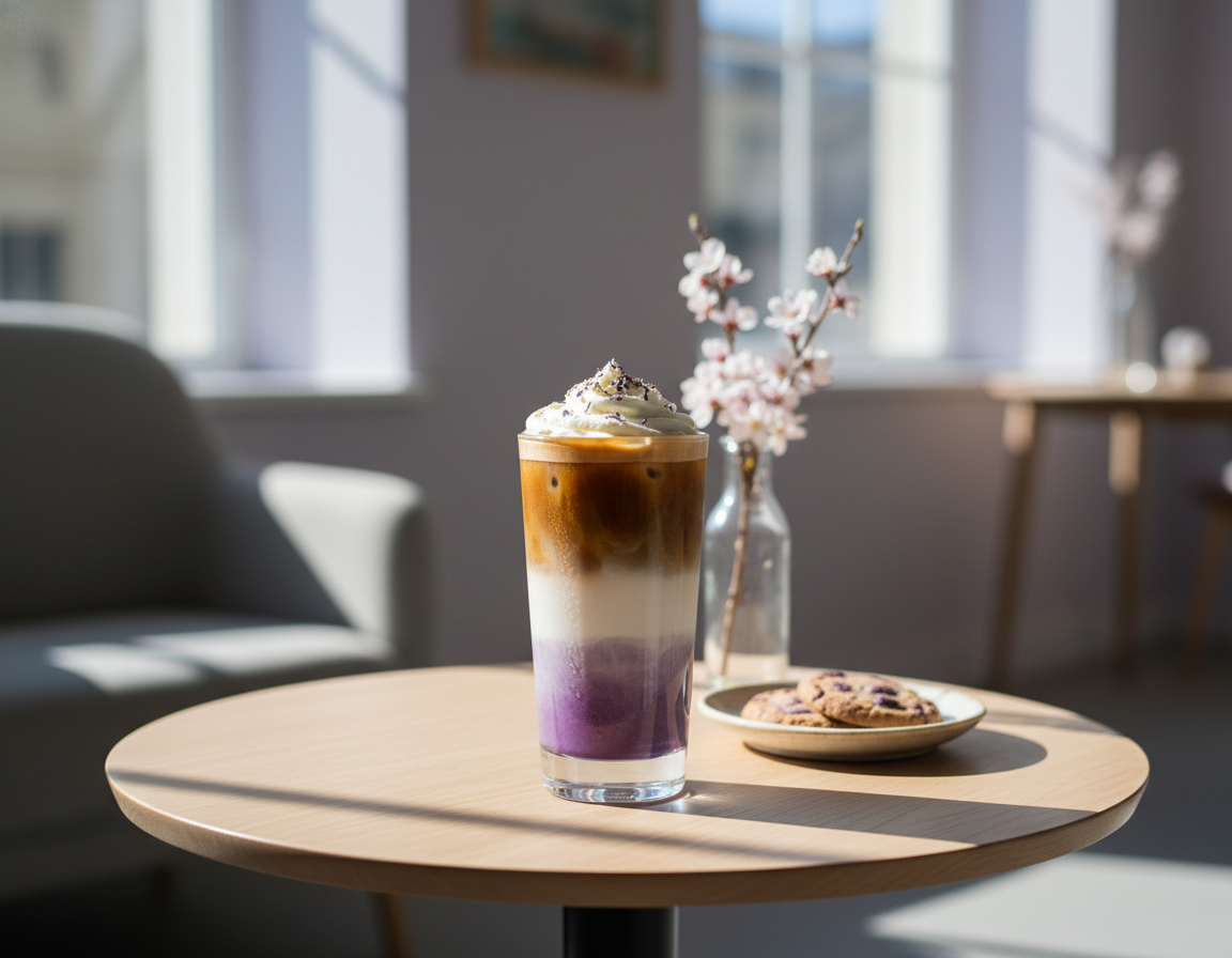 Ube vanilla iced latte